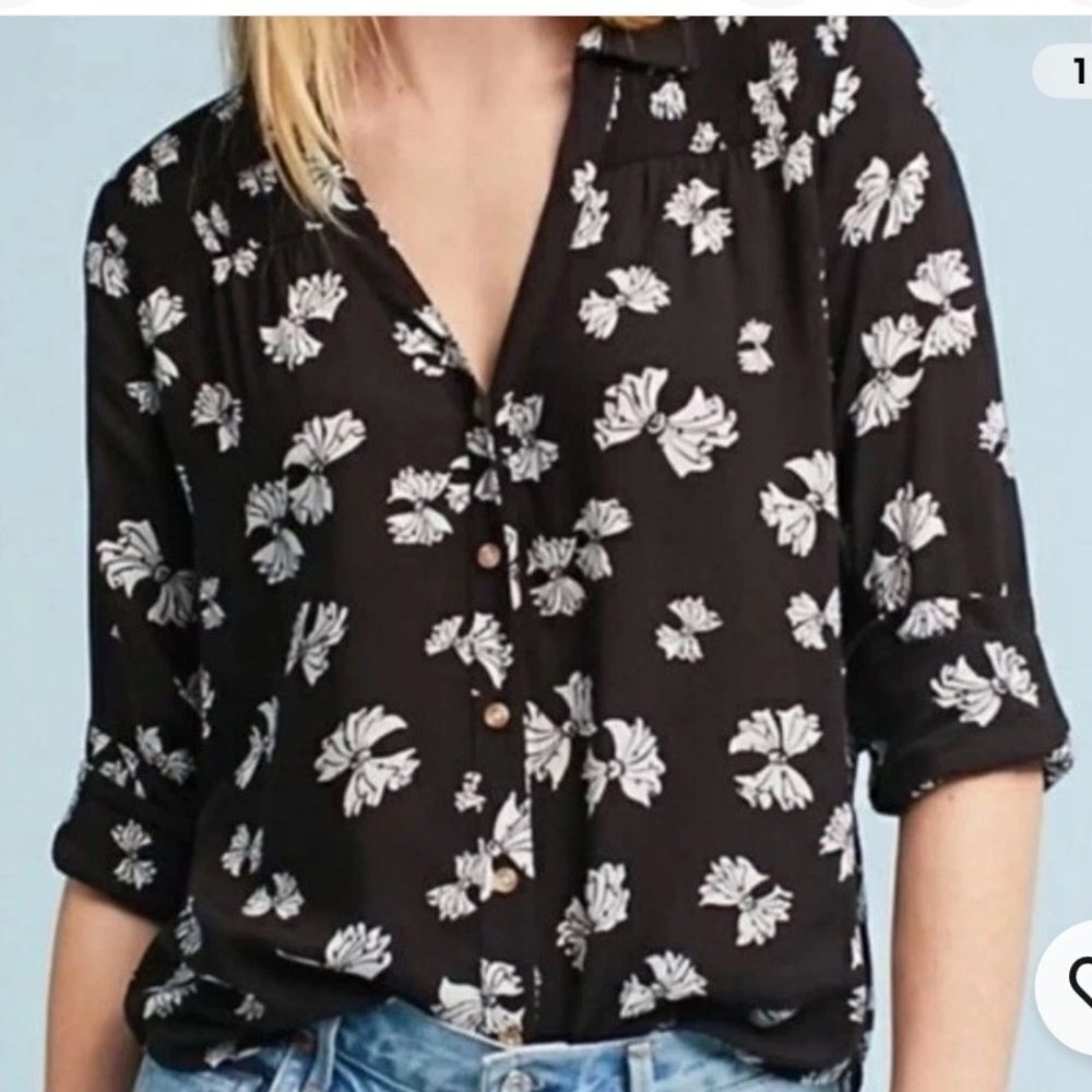 Anthropologie Maeve women’s 12 Emory bow blouse novelty coquette teacher